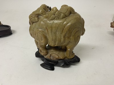 Lot 1615 - Antique Chinese soapstone carving of an elephant and riders, 10cm wide, and other soapstone carvings