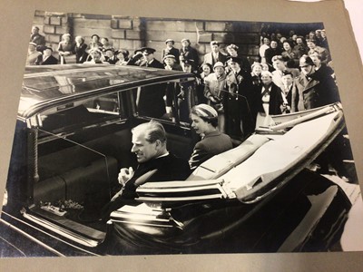 Lot 5 - 1950s Royal photograph album formerly the property of The Queen's Head Chauffeur Mr William Leslie Chivers R.V.M. Containing photographs of the Royal Visit to Coventry 23rd March 1956 including ima...