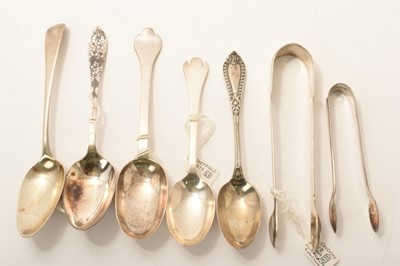 Lot 470 - Collection of miscellaneous silver flatware, including two pairs of sugar tongs etc