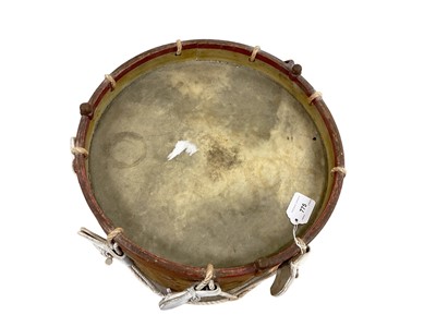 Lot 775 - First World War period military drum for the 8th (Service) Bn. The Buffs (East Kent) Regt. with hand painted regimental badges and insignia and battle honours up to the Boer War.