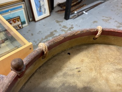 Lot 775 - First World War period military drum for the 8th (Service) Bn. The Buffs (East Kent) Regt. with hand painted regimental badges and insignia and battle honours up to the Boer War.