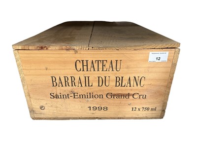 Lot 12 - Twelve bottles, Chateau Barrail Du Blanc Saint-Emilion Grand Cru 1998, OWC