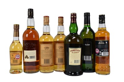 Lot 29 - Seven bottles, assorted whiskies to include: Glenfiddich, Aberlour, Glenmorangie, Jameson and The Black Grouse