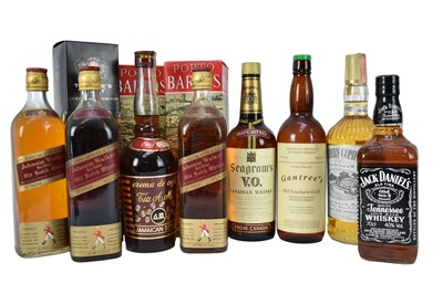 Lot 69 - Eleven bottles, to include Johnnie Walker Red Label (3), Seagram's Canadian Whisky, Taylor's LBV port, Barros Tawny port (2) and other bottles