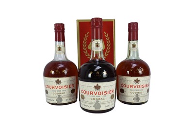 Lot 80 - Three bottles, Courvoisier Trois Etoiles Luxe Cognac, 70% proof, 24Fl.oz, one boxed