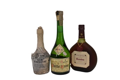 Lot 56 - Three bottles, to include Vieille Cure Liqueur, 1960s-70s, Benedictine D.O.M. Munk-Likor and Vieille Relique Bas Armagnac Samalens 0.70L, 42%
