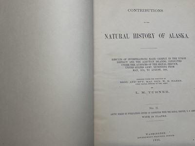 Lot 906 - Birds.- Turner (L.M.) Contributions to the Natural History of Alaska, 15 plates of fish, 11 chromolithographed plates of birds after Robert Ridgway, some tissue guards, 1886, cloth binding