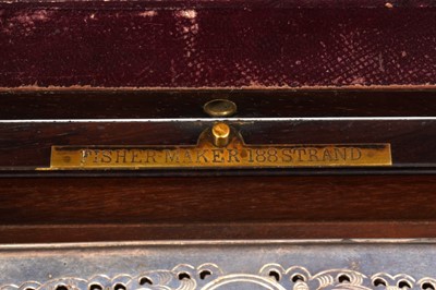 Lot 14 - Victorian mahogany and brass mounted fitted dressing table box, by Fisher, 188 strand.