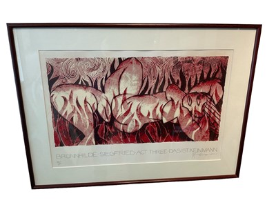 Lot 381 - Tom Phillips (1937-2022) lithograph - Brunhilde and Siegfried, signed and numbered 190/275, 21 x 57cm, glazed frame