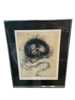 Lot 383 - Contemporary etching, indistinctly signed inscribed and numbered 3/75, 30 x 22cm, glazed frame