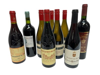 Lot 41 - Nine bottles, to include: Chateau-Fortia Chateauneuf-du-Pape 1998, Chateauneuf-du-Pape 2003, Blason du Rhône Cote du Rhône Villages 2016, Shaw and Smith M3 Chardonnay 2008 (4) and two other bottles