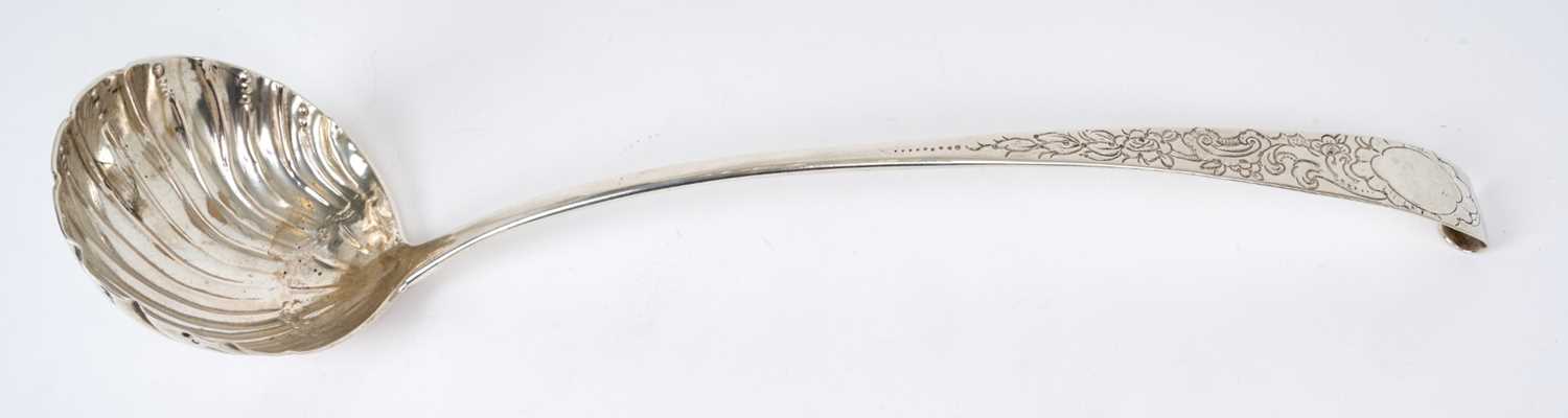 Lot 200 - Rare mid eighteenth century Irish provincial silver soup ladle by Samuel Johns of Limerick.