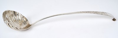 Lot 200 - Rare mid eighteenth century Irish provincial silver soup ladle by Samuel Johns of Limerick.