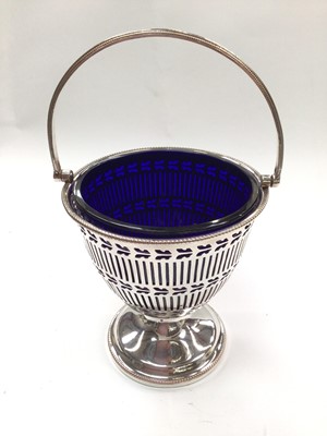 Lot 1008 - Old Sheffield Plate sugar basket with Bristol blue glass liner