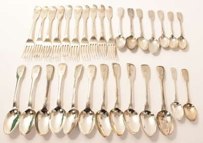 Lot 267 - Collection of Georgian and later silver flatware.