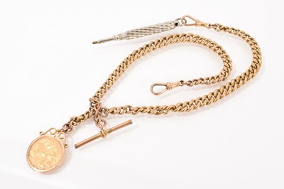 Lot 490 - 9ct gold fob chain with 1903 gold sovereign