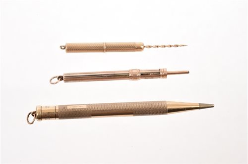 Lot 507 - Gold (9ct) cased propelling pencil, one other...