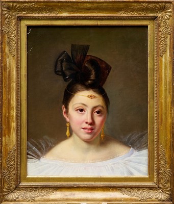 Lot 1052 - Achille Jacques-Jean-Marie Devéria (1800-1857) - Portrait study of a lady for Coiffure et Bijou Exhibited: Paris, 1889, Le Gout Nouveau, No. 49; New York, 1979, Shepherd Gallery, Nineteenth Centur...