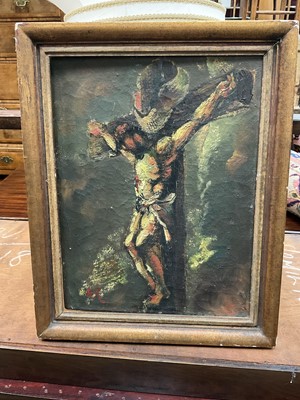 Lot 193 - Continental School early 20th century - Crucifixion, 33 x 27cm, signed with initials, framed