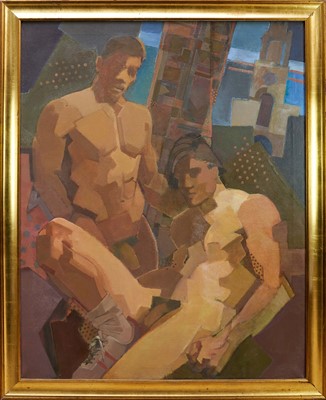 Lot 1187 - *Cornelius McCarthy (1935-2009) oil on canvas - Male nudes, signed and dated '85, 127cm x 101cm, framed