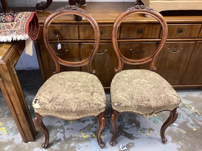 Lot 1375 - Two antique balloon back chairs together with 3 modern dining chairs