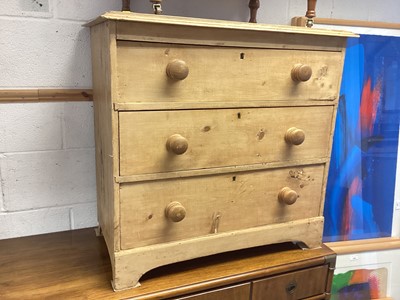 Lot 1378 - Small pine chest of drawers together with octagonal side table with chess board top