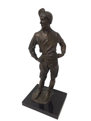 Lot 967 - Bernard Winskill (d. 1980) bronze figure of Lester Piggot, signed, on black marble base