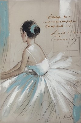 Lot 106 - 20th century Continental School, oil on canvas, study of a ballerina, indistinctly signed and inscribed, unframed. 60 x 40cm.