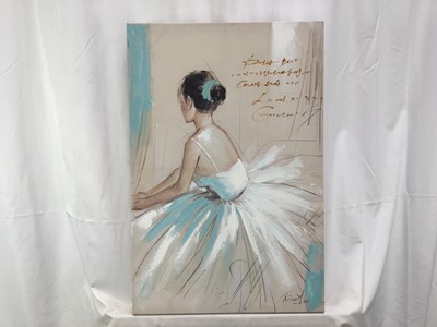 Lot 106 - 20th century Continental School, oil on canvas, study of a ballerina, indistinctly signed and inscribed, unframed. 60 x 40cm.