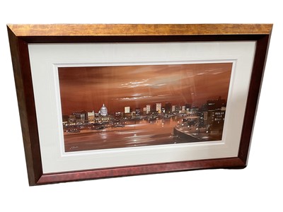 Lot 843 - Joe Bowen (Welsh, b.1955) pair of oil paintings of London skylines, framed and glazed