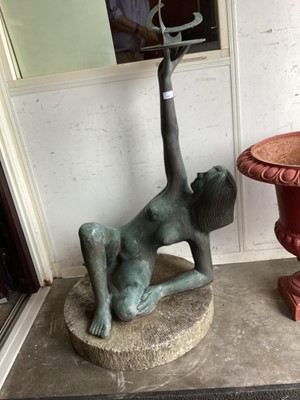 Lot 1671 - Donald Simpson (1926-2023) bronze sculpture of a female figure holding a sundial, with original receipt dated 1977