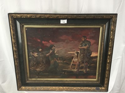 Lot 128 - Continental school, oil on board - The Three Witches, 35cm x 45cm, in glazed frame