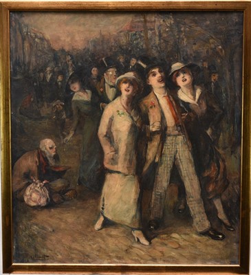 Lot 1175 - Max Alexander Alandt (1875-1930) oil on canvas- 1920s street scene depicting figures