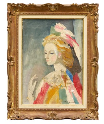 Lot 1236 - Attributed to Marie Laurencin (1883-1956) oil on canvas - Portrait of a Lady, a sketch verso, inscribed and bearing signature, 49cm x 35cm, framed