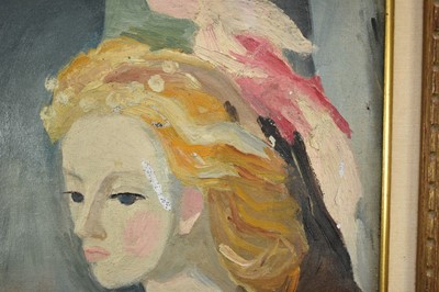 Lot 1236 - Attributed to Marie Laurencin (1883-1956) oil on canvas - Portrait of a Lady, a sketch verso, inscribed and bearing signature, 49cm x 35cm, framed
