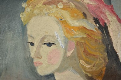 Lot 1236 - Attributed to Marie Laurencin (1883-1956) oil on canvas - Portrait of a Lady, a sketch verso, inscribed and bearing signature, 49cm x 35cm, framed
