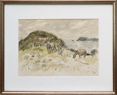 Lot 1105 - *Kyffin Williams (1918-2006) pencil and watercolour - 'Ponies, Tre-Arddur, initialled, 29cm x 40cm, in glazed frame