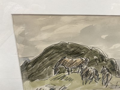 Lot 1105 - *Kyffin Williams (1918-2006) pencil and watercolour - 'Ponies, Tre-Arddur, initialled, 29cm x 40cm, in glazed frame