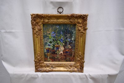 Lot 1141 - Susan Ryder (b. 1944) oil on canvas - Still Life on a Table, 20cm x 18cm, in gilt frame