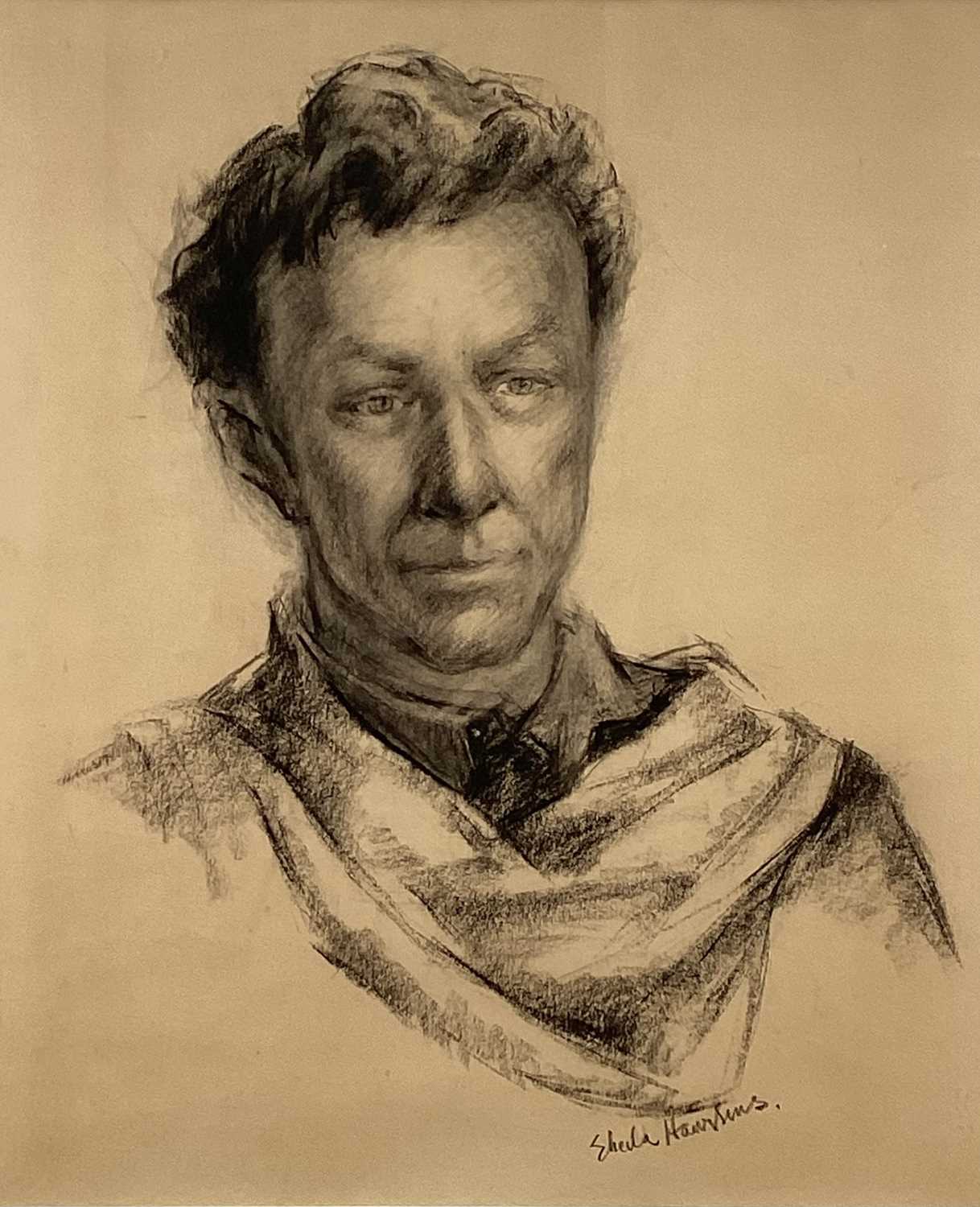 Lot 259 - Shelia Hawkins (1905 - 1999) Two charcoal portraits of John Gregory, dancer, choreographer, writer and artist who along with his wife Barbara Vernon founded Harlequin Ballet Company which initially...