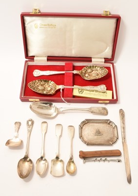 Lot 256 - Group of miscellaneous silver including Royal Artillery ashtray, small group of flatware etc.