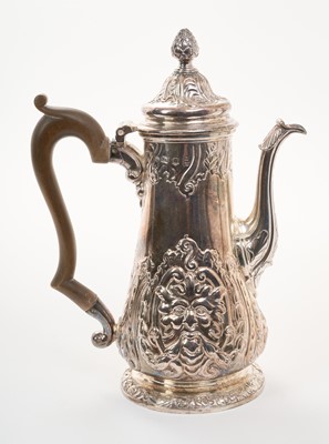 Lot 227 - George II silver coffee pot by William Cripps, London 1747, later chased