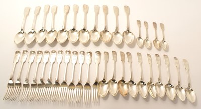 Lot 236 - Large group of matching late Victorian/early Edwardian Fiddle and Shell pattern flatware