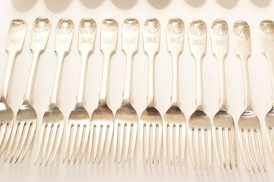 Lot 236 - Large group of matching late Victorian/early Edwardian Fiddle and Shell pattern flatware