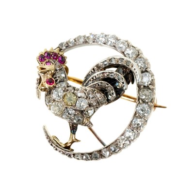 Lot 479 - Antique diamond Cockerel brooch