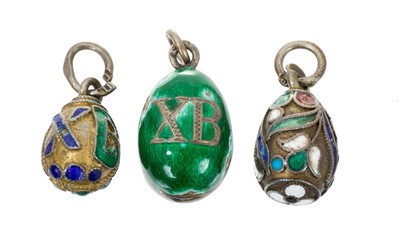 Lot 475 - Three Imperial Russian enamel eggs