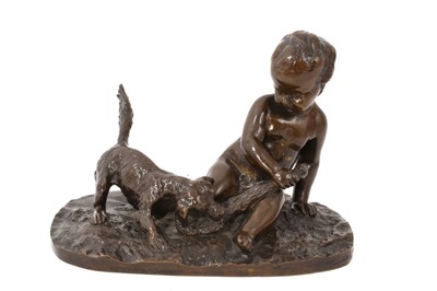 Lot 809 - 19th century French bronze figure of a boy and playful dog