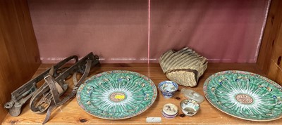 Lot 222 - Miscellaneous items including an elephant molar, vintage ice skates, Chinese ceramics etc