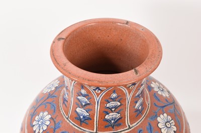 Lot 20 - Antique English Arts & Crafts Indian inspired terracotta Raj type vase, 35cm high
