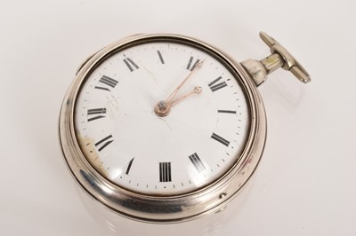 Lot 549 - George III silver pair-cased pocket watch with fusee movement and verge escapement by Josh. Atkins, Chipping Norton